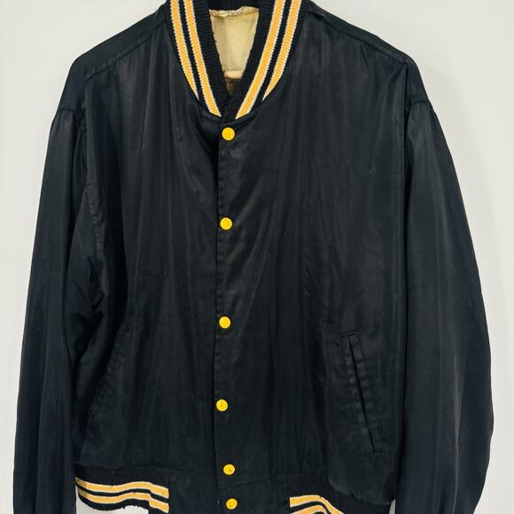 True Vintage Jacket Satin Size Large 60’s Deans Lanes Bowling Varsity Navy Blue - Picture 3 of 8